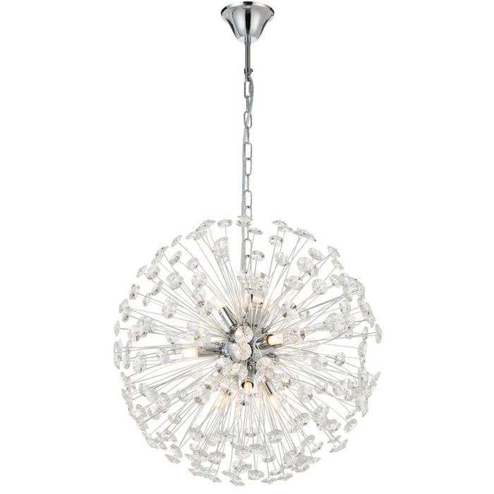 Telbix Lerida Modern Pendant Hanging Lamp Light Metal Crystal Chrome Clear Gloss