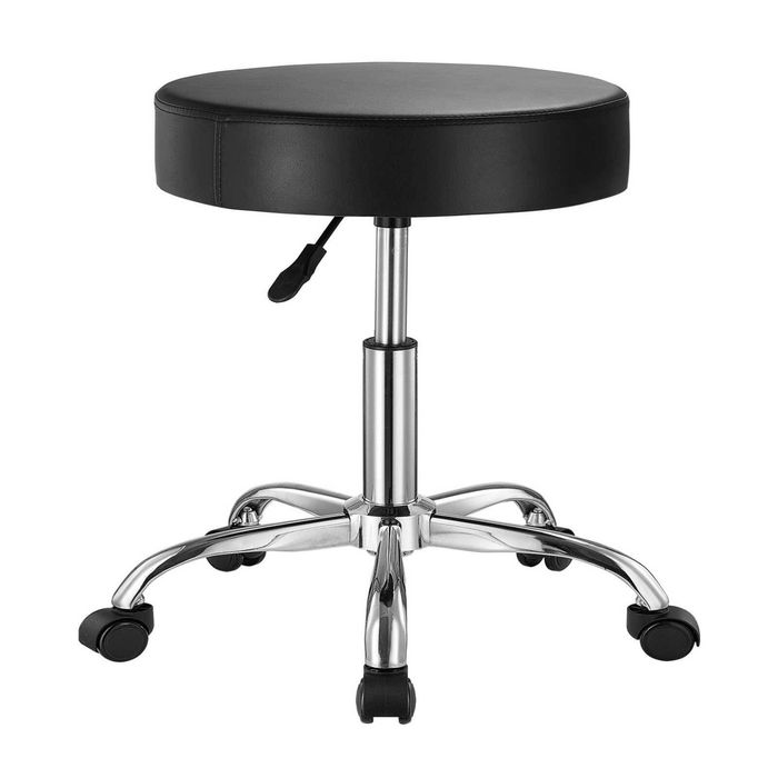 P&P Black Round Rolling Stool, Height Adjustable Swivel Salon and Office Stool