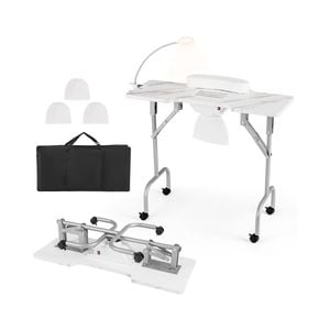 Costway Folding Manicure Table Portable Nail Tech Desk W/led Lamp - White