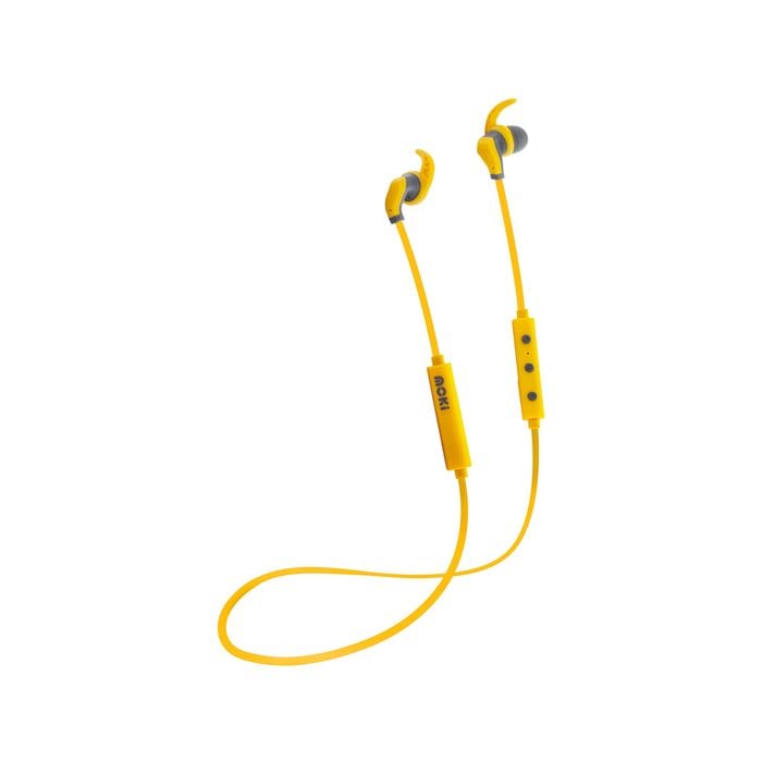 Moki Rechargeable Hybrid Wireless/Bluetooth Headphones/Earphones w/ Mic Yellow
