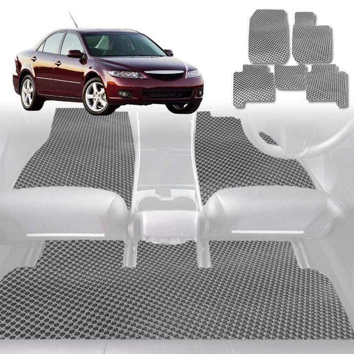 6D Diamond Car Floor Mats for Mazda 6 2002-2008-Full Set-Grey-Outback GT