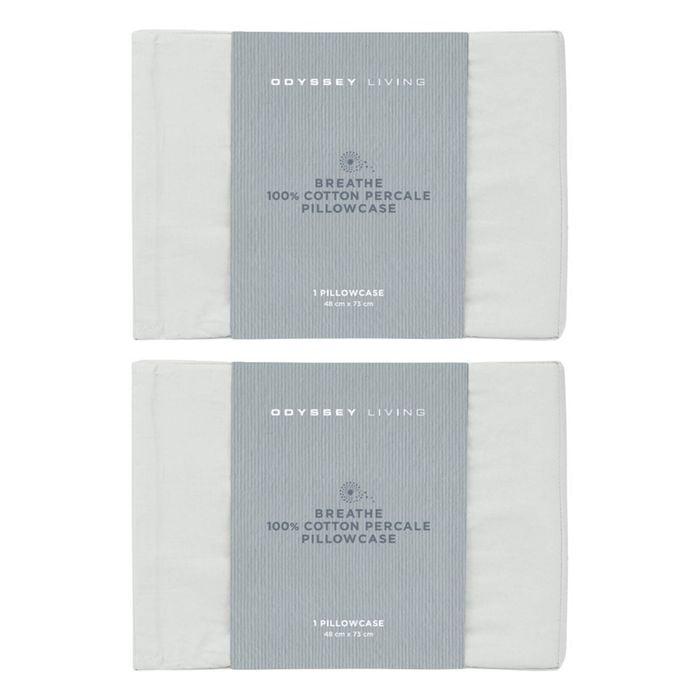 2x Odyssey Living Breathe Cotton Standard Pillowcase 48cm X 73cm Pewter