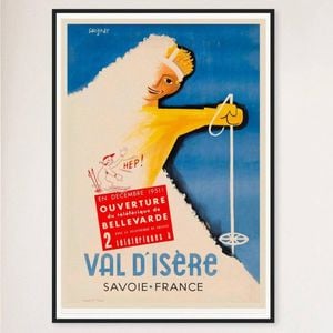 Galrie Vald'Isere Vintage Ski Poster from the Auvergne Rhone Alpes Region of France, Black Frame, A4 21 x 30cm (8 x 12inch)