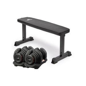 2x 40kg Powertrain Adjustable Dumbbells  Home Gym w/10437 Adidas Bench