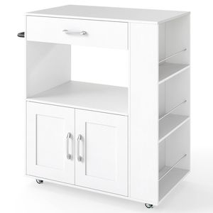 Costway Mobile Kitchen Island Cart Trolley Spice Racks Natural