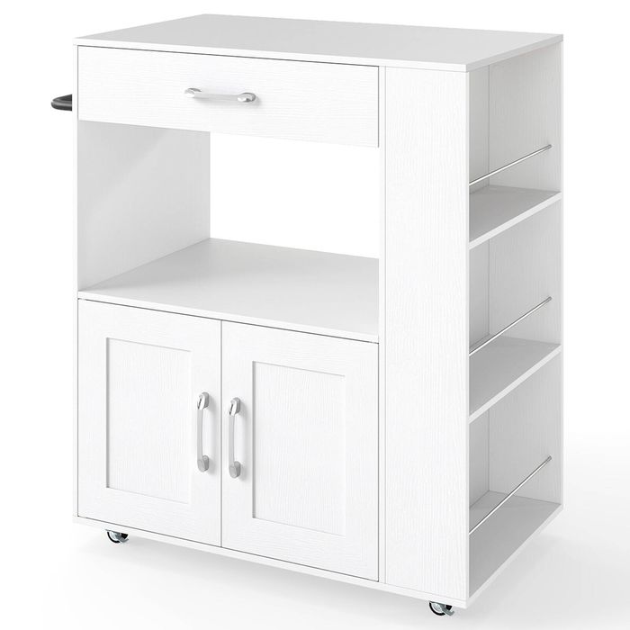 Costway Mobile Kitchen Island Cart Trolley Spice Racks Natural
