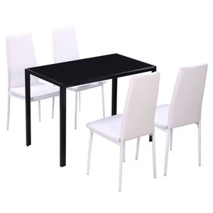 vidaXL Dining Set 5 Pieces Artificial Leather Black and White Table and Chair