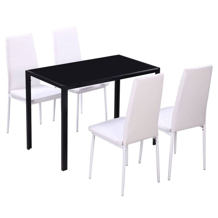 vidaXL Dining Set 5 Pieces Artificial Leather Black and White Table and Chair