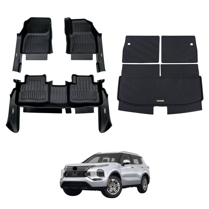 AUSGO Floor Mats & Boot Liner Set for Mitsubishi Outlander 7-Seat Petrol 2021-Onwards Car Floor Liners Cargo Mat
