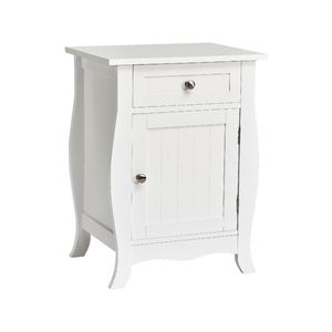 Costway Bedside Table w/Drawer & Door, White
