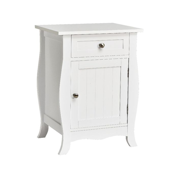 Costway Bedside Table w/Drawer & Door, White