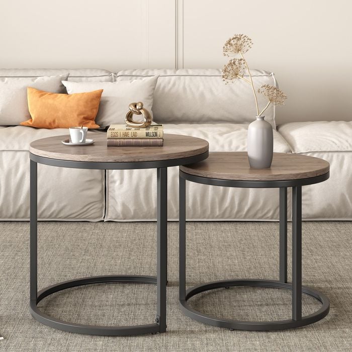 Nesting Coffee Table Stacking Side Tables Black & Rustic Brown
