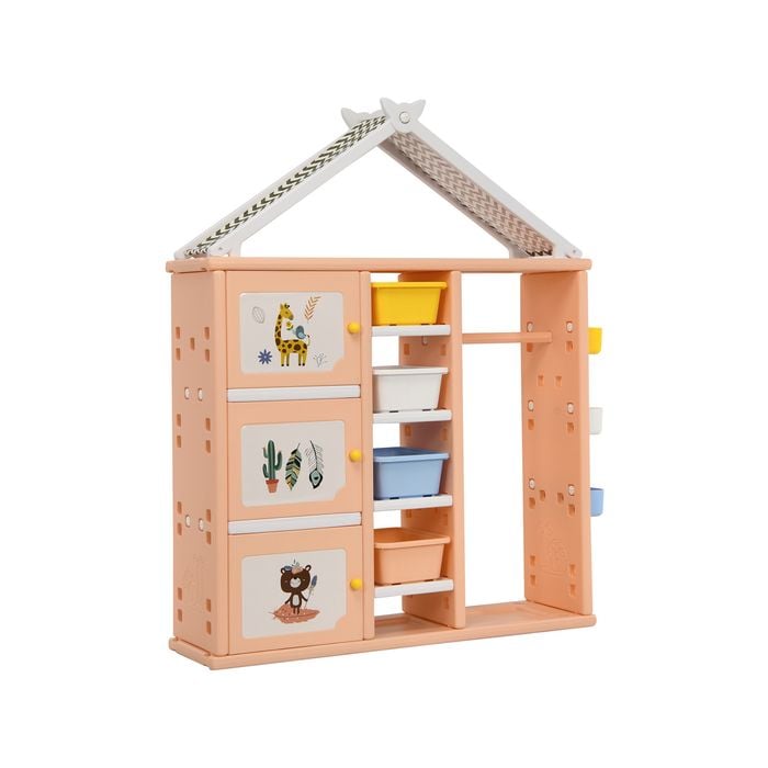 Costway Kids Wardrobe Portable Clothes Closet Armoire Toy Storage Cabinet Organizer Children Furniture Orange