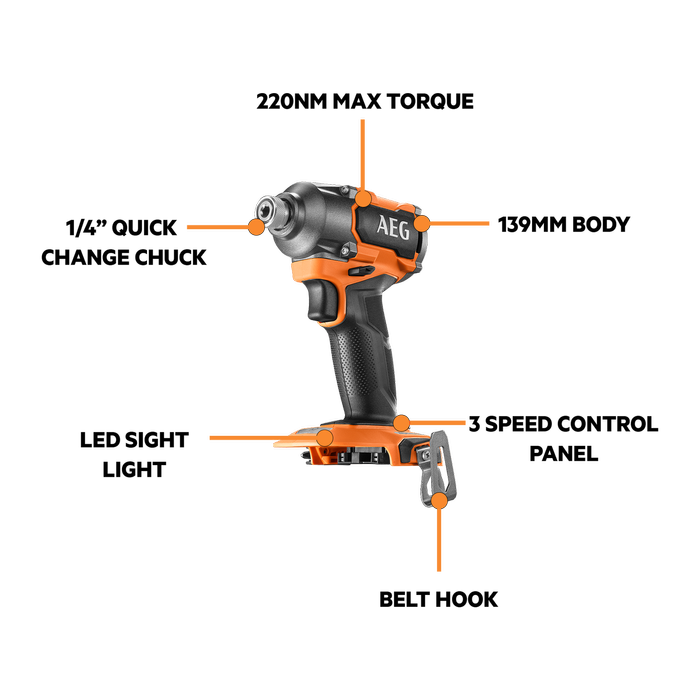 AEG 18V Brushless Speed Impact Driver Skin Only