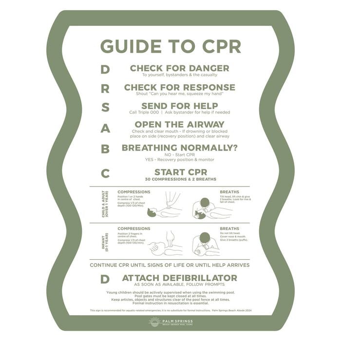 Stylish Pool CPR Sign Green & White Wave