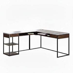 Inter Lux Corner L Desk Woodgrain and Black