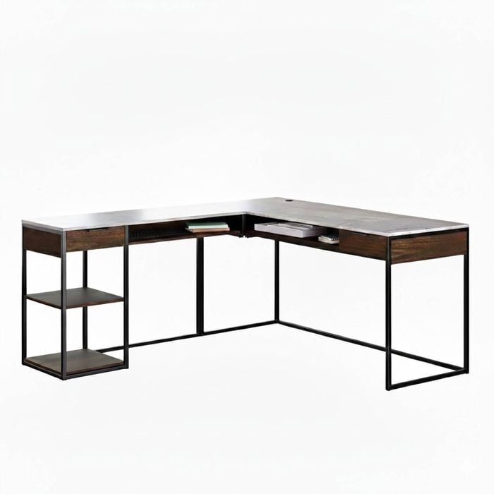 Inter Lux Corner L Desk Woodgrain and Black