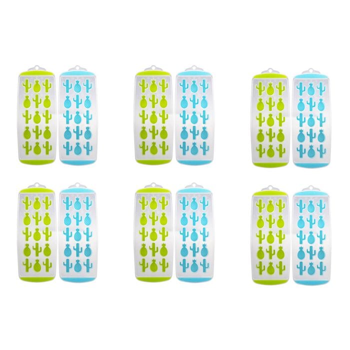 6x 2pc Appetito Easy Release 15 Cube Pineapple/Cactus Ice Tray Blue/Lime