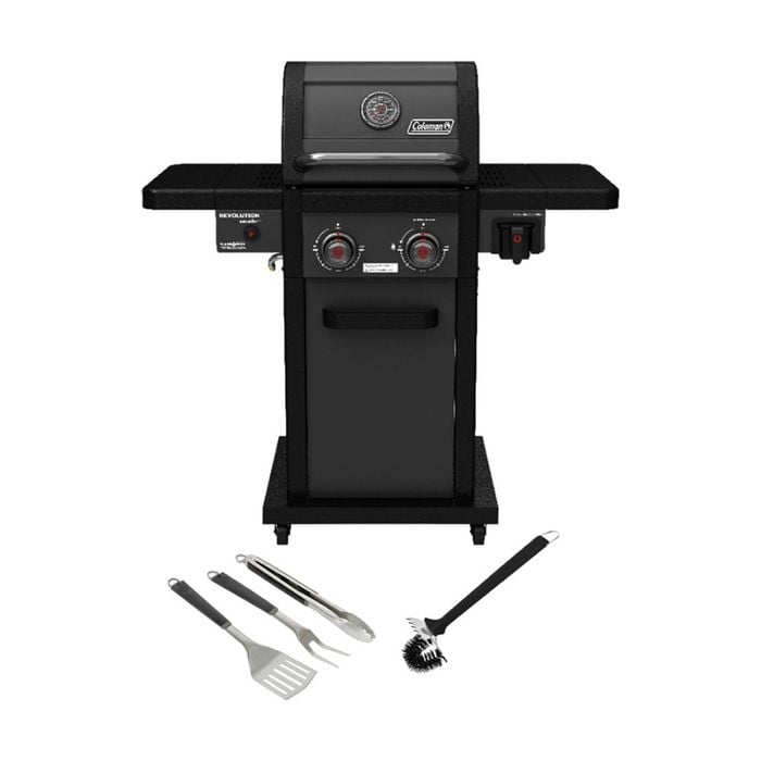 Coleman Revolution 2 Burner Bbq W/folding Shelves Black Matte (value Bundle)