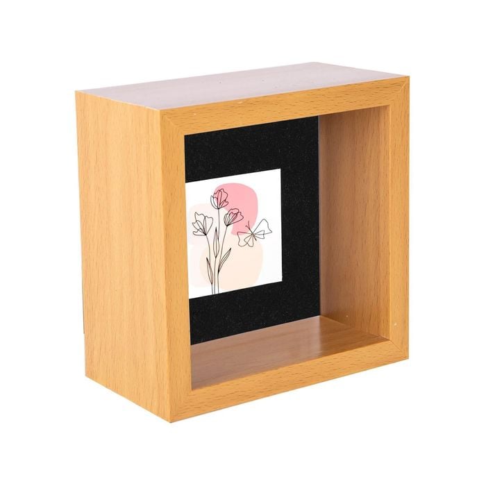 Nicola Spring 3D Deep Box Photo Frame - 4 x 4" with 2 x 2" Mount - Light Wood
