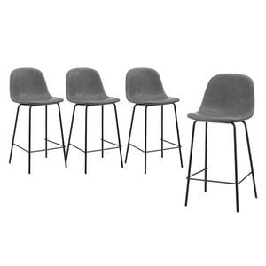 Oikiture 4x Bar Stools PU Leather Seat Grey
