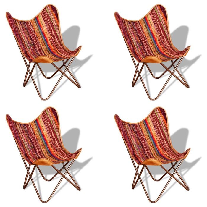vidaXL 4x Butterfly Chairs Multicolour Chindi Fabric Sleeper Armchair Seat