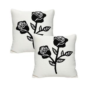 SOGA 2X 45cm White Black Rose Floral Embroidered Throw Pillow