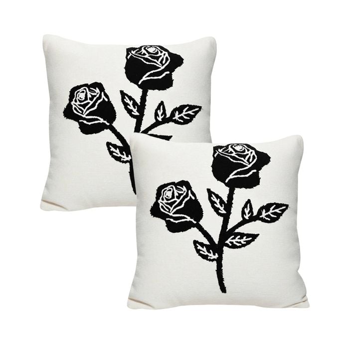 SOGA 2X 45cm White Black Rose Floral Embroidered Throw Pillow