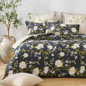 Dreamaker Midnight Peony Cotton Reversible Quilt Cover Set King Single Bed