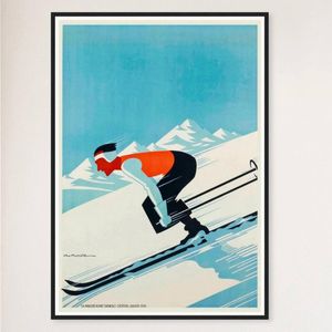 Galrie Grenoble Vintage Ski Poster -Timeless French Art Print for Ski Lovers Home Décor, Black Frame, A3 30 x 42cm (12 x 16inch)