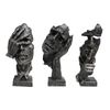 SOGA 3 Piece Abstract Resin Face Sculpture Set Black
