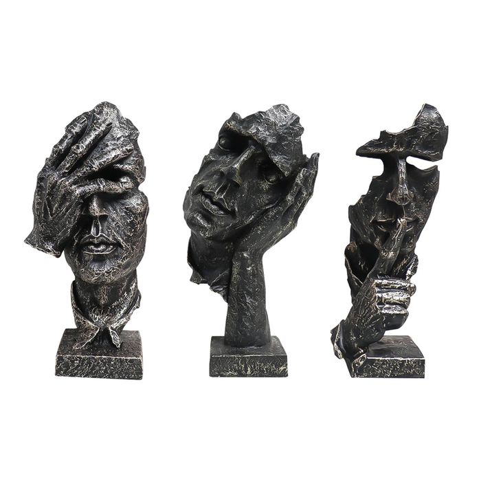 SOGA 3 Piece Abstract Resin Face Sculpture Set Black