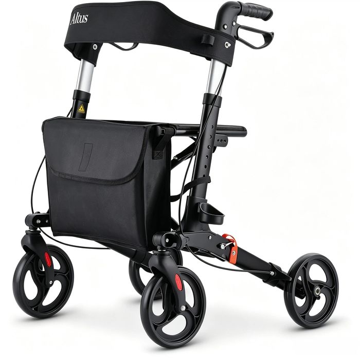 Altus Euro Walker Mobility Rollator Seat Rollator with Bag Aluminium Frame - Black