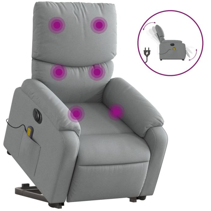 vidaXL Electric Stand up Massage Recliner Chair Armchair Light Grey Fabric