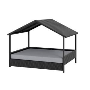 Costway Wicker Dog House Elevated Rattan Pet Bed Canopy Cushion Grey