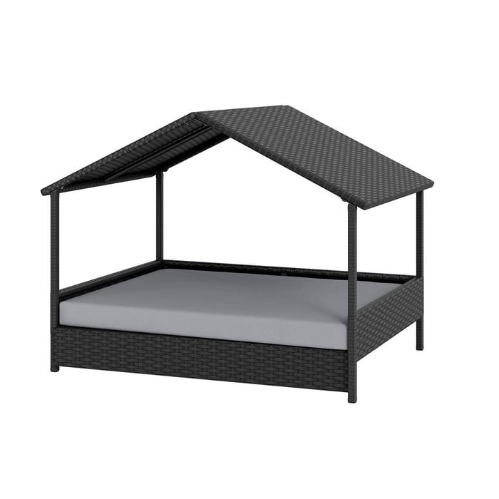 Costway Wicker Dog House Elevated Rattan Pet Bed Canopy Cushion Grey