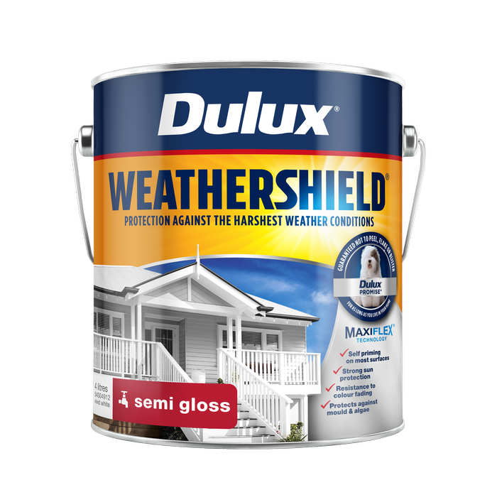 Dulux 4L Vivid White Semi Gloss Weathershield Exterior Paint - 4L