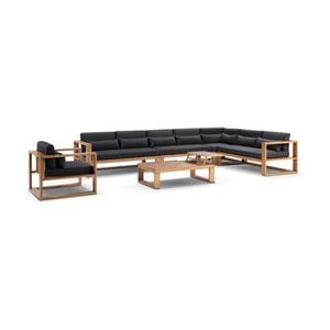 Santorini Package C Corner Lounge Teak Look & Denim Grey Cushions