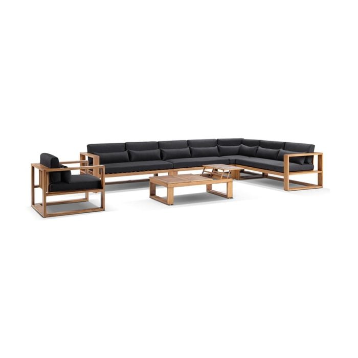 Santorini Package C Corner Lounge Teak Look & Denim Grey Cushions