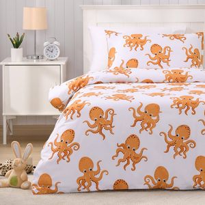 Jack & Ava Ollie the Octopus Kids Reversible Quilt Cover Set Orange King Single Bed