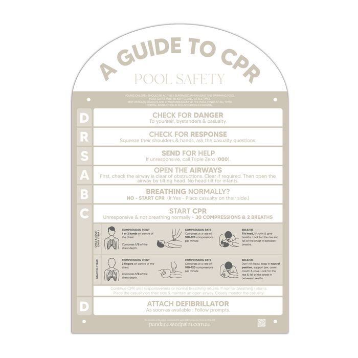 Designer Pool CPR Safety Sign Arch Beige