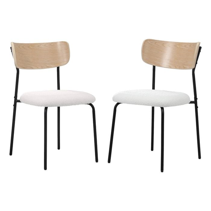 Oikiture 2pcs Dining Chairs Kitchen Chair Padded Lounge Seat Sherpa White