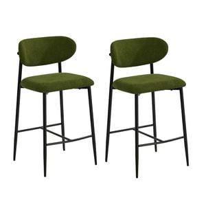 Oikiture 2x Bar Stools Kitchen Stool Counter Chair Boucle Green