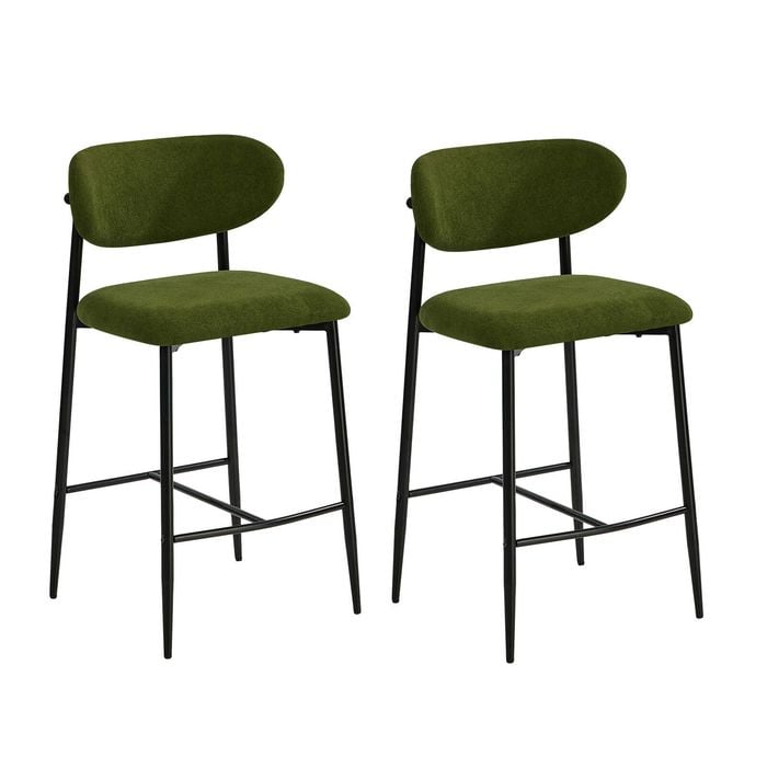 Oikiture 2x Bar Stools Kitchen Stool Counter Chair Boucle Green