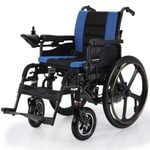 EQUIPMED Electric Wheelchair Folding, Long Range, Folding, Lithium Battery, 24" Light Rear Wheels, Black/Blue