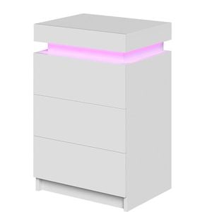 Ufurniture Bed Side Table LED RGB 3 Drawers Nightstand With Lift Up Storage Cabinet White