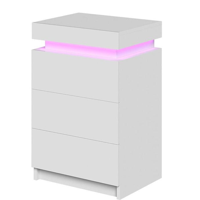 Ufurniture Bed Side Table LED RGB 3 Drawers Nightstand With Lift Up Storage Cabinet White