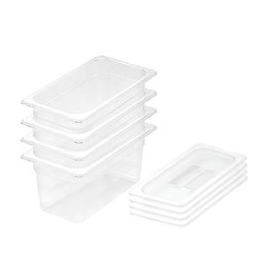 SOGA 1/3 GN Polycarbonate Food Pan 150mm Clear 4 Pack with Lids