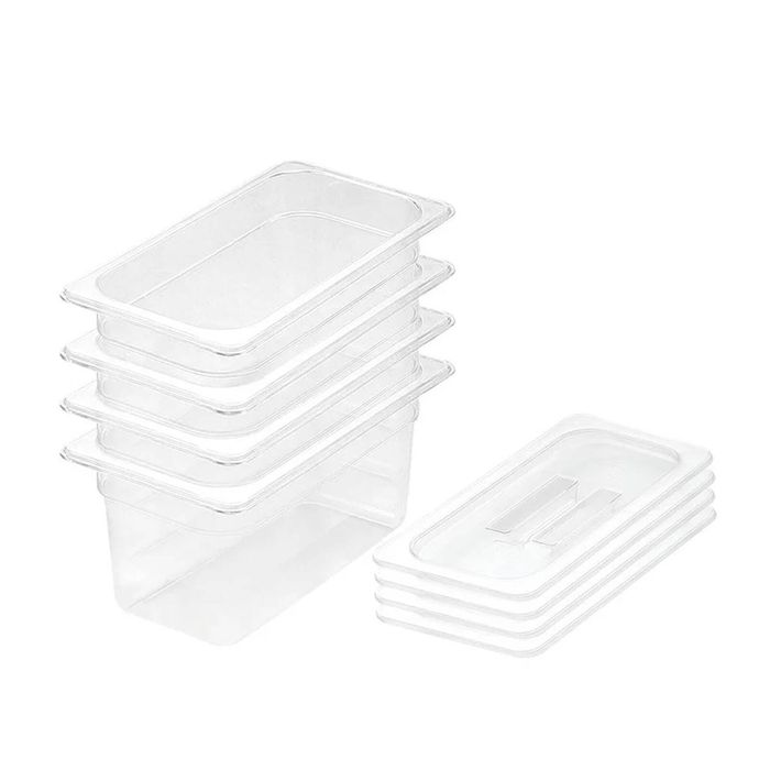SOGA 1/3 GN Polycarbonate Food Pan 150mm Clear 4 Pack with Lids