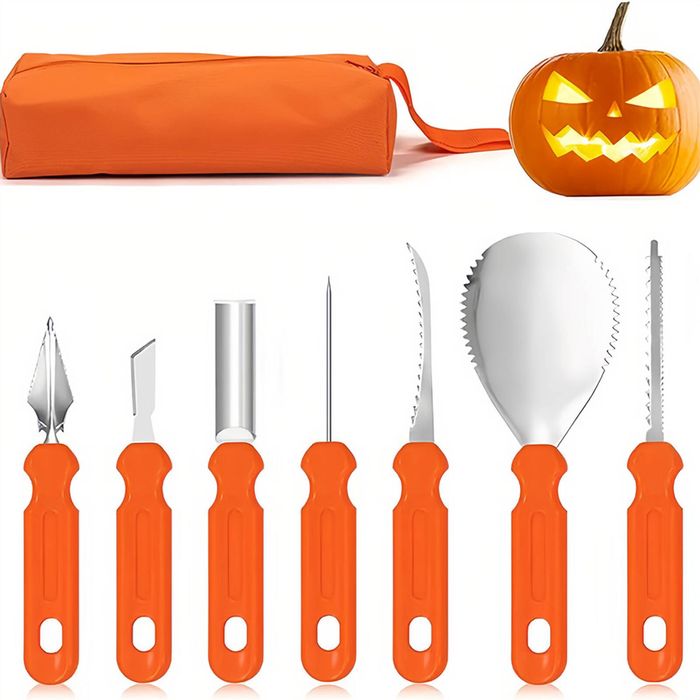 Catzon 7Pcs Pumpkin Carving Tool Set in Bag for Halloween Jack O Lanterns DIY Party Decor